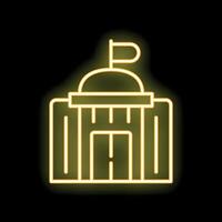 Yellow neon sign of government building with flag on black background vector