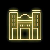Yellow neon sign of a building with columns on a black background vector