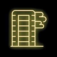 Glowing neon line icon illustrating a building with smoke coming from roof vector
