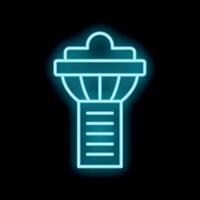 Neon icon of airport control tower glowing on black background vector