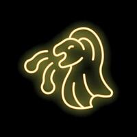 Neon lion roaring with open mouth and tongue out vector