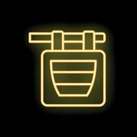 Neon yellow shop sign hanging showing a basket on black background vector