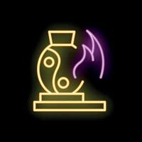 Neon sign representing the yin yang symbol with flames vector