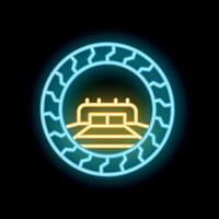 Neon tunnel icon depicting underground mining operation with tracks vector