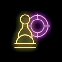 Neon icon of chess pawn with target representing business strategy vector