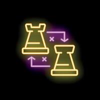 Neon sign showing chess strategy with two rooks exchanging positions vector