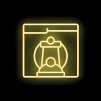 Neon icon of a person sitting on a swing set inside a browser window vector