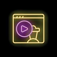 Neon sign representing online streaming platform with play button and shopping cart icon vector