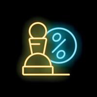 Neon sign representing strategy for financial success with percentage and chess pawn vector