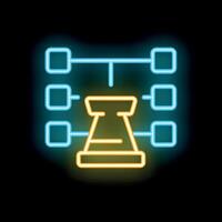Neon icon of factory connected to network representing supply chain management vector