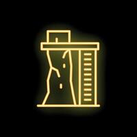 Neon icon of building suffering damage during earthquake disaster vector