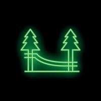 Green neon sign of hammock hanging between two trees vector