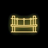 Yellow neon icon of a rope bridge glowing on black background vector