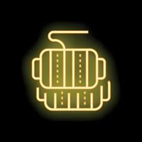 Neon yellow glowing dynamite icon with detonator cord on black background vector