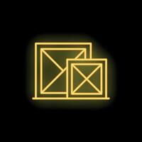 Neon icon of two envelopes glowing yellow on black background vector