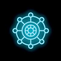 Neon style icon representing network hub on black background vector