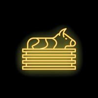 Neon icon of cow resting in stable at night vector