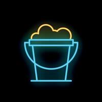 Neon icon of bucket overflowing with soapy water vector