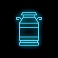 Blue neon icon of milk can glowing on black background vector