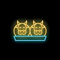Neon sign of two cow heads in a tray representing dairy products vector