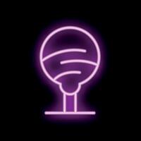 Bright purple neon sign showing a round lollipop candy on a stick on black background vector