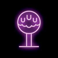 Neon sign representing a cake pop with icing and stick on a black background vector