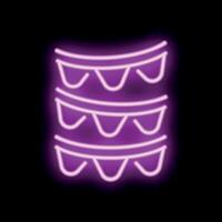 Purple neon sign celebrating with three rows of pennants on black background vector