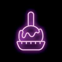 Neon sign of a candy apple resting in a bowl on a black background vector