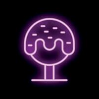 Purple neon sign of a cake pop with sprinkles on a stick displayed on a black background vector