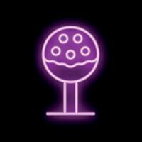Bright purple neon sign showing a cake pop with chocolate icing on a stick vector