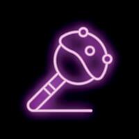 Neon sign of a cake pop glowing purple on black background vector