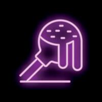 Neon sign of a chocolate covered cake pop being dipped in frosting vector