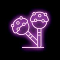 Pair of cake pops glowing with purple neon light on black background vector