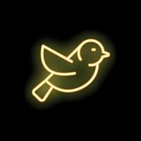 Neon bird flying with spread wings on black background vector