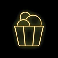 Neon sign of popcorn bucket shining on black background vector