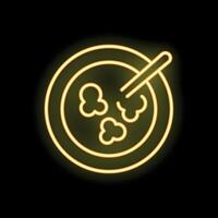 Neon sign of a hand dipping chicken nuggets in barbecue sauce with a black background vector