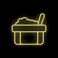 Neon sign of a bowl full of food with a spoon sticking out on a black background vector