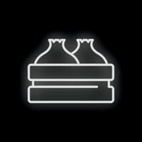 Neon icon of two sacks in a wooden crate glowing white on black background vector
