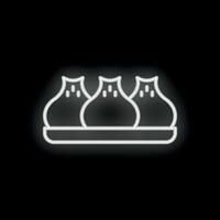 Neon sign showing three khinkali dumplings on a plate vector