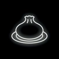 White neon icon of a soup dumpling, glowing on a black background vector