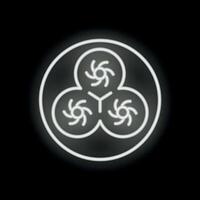 Neon sign of a triple spiral symbol glowing on a black background vector