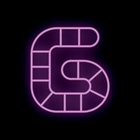 Purple neon light number six on black background glowing vector
