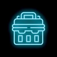 Glowing neon icon of a toolbox for repairing and maintaining on black background vector