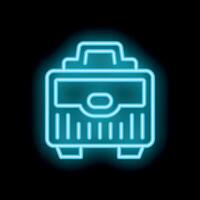 Blue neon sign of toolbox on black background glowing brightly vector