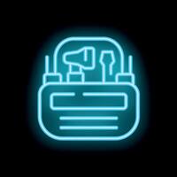 Neon toolbox icon glowing against a black background vector