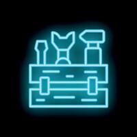 Neon toolbox icon glowing against a dark background vector