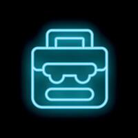 Blue neon sign depicting a lunch bag shining on black background with copy space vector
