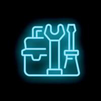 Neon toolbox wrench and screwdriver icon glowing on black background vector