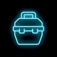 Neon toolbox icon glowing against a black background vector