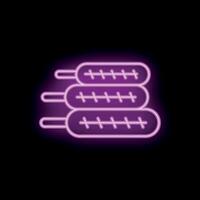 Neon sign of three sausages on a stick glowing on black background vector